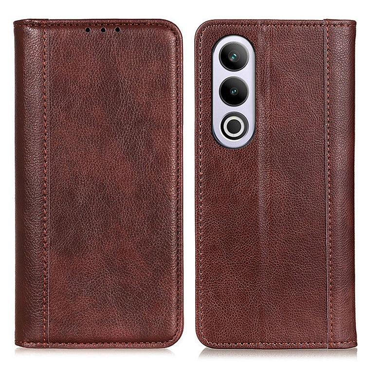 For OnePlus Nord CE4 5G Magnetic Case Litchi Texture Split Leather Phone Cover - Brown