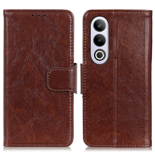 For OnePlus Nord CE4 5G Phone Case Stand Split Leather Nappa Texture Cover - Brown