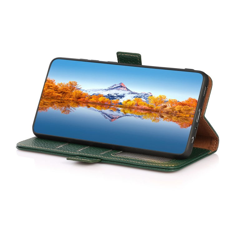 KHAZNEH For OnePlus Nord CE4 5G RFID Blocking Case Genuine Cow Leather Phone Cover - Green