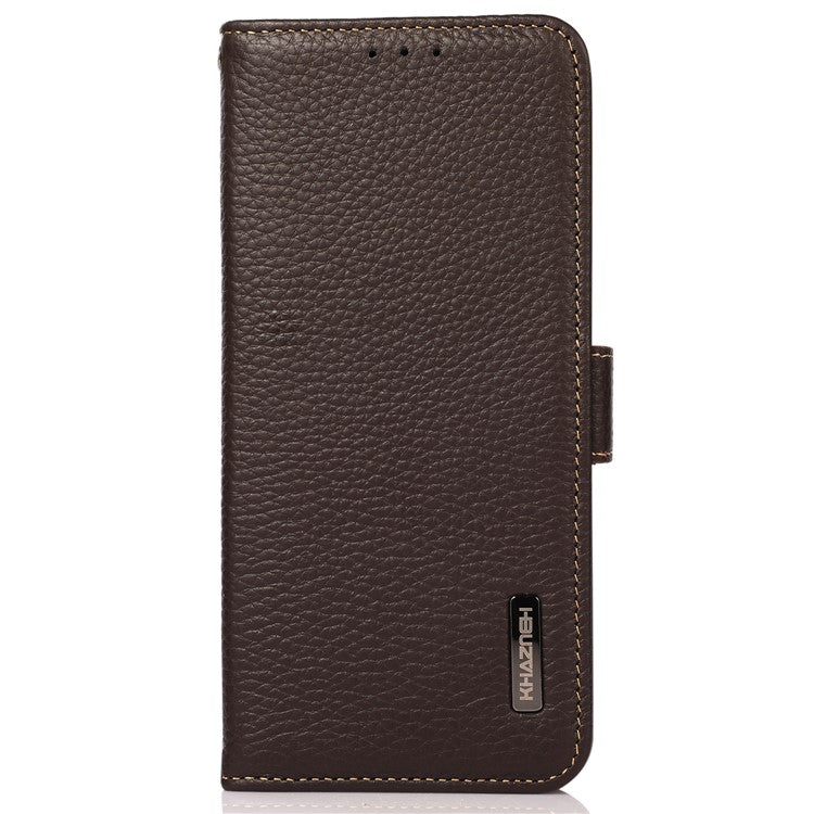 KHAZNEH For OnePlus Nord CE4 5G RFID Blocking Case Genuine Cow Leather Phone Cover - Brown