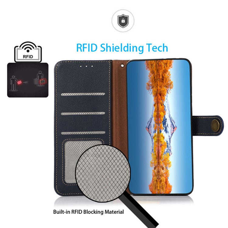 KHAZNEH For OnePlus Nord CE4 5G Case RFID Blocking Anti-Drop Phone Stand Cover - Blue