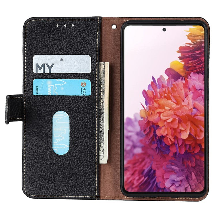 KHAZNEH For OnePlus Nord CE4 5G Phone Stand Case Support Stand Genuine Cow Leather Phone Cover - Black