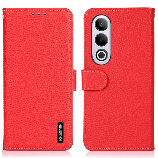 KHAZNEH For OnePlus Nord CE4 5G Phone Stand Case Support Stand Genuine Cow Leather Phone Cover - Red