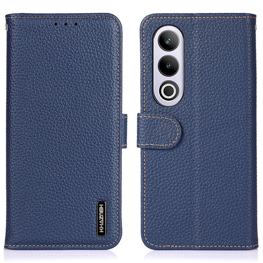 KHAZNEH For OnePlus Nord CE4 5G Phone Stand Case Support Stand Genuine Cow Leather Phone Cover - Blue
