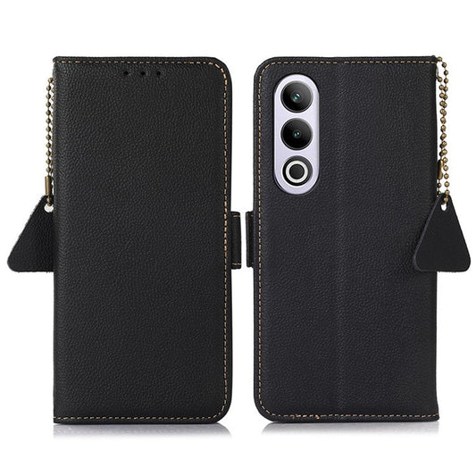 TJ For OnePlus Nord CE4 5G RFID Blocking Case Genuine Cow Leather Cover - Black