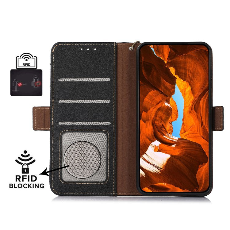 TJ For OnePlus Nord CE4 5G RFID Blocking Case Genuine Cow Leather Cover - Black