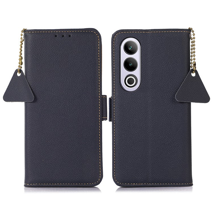 TJ For OnePlus Nord CE4 5G RFID Blocking Case Genuine Cow Leather Cover - Blue