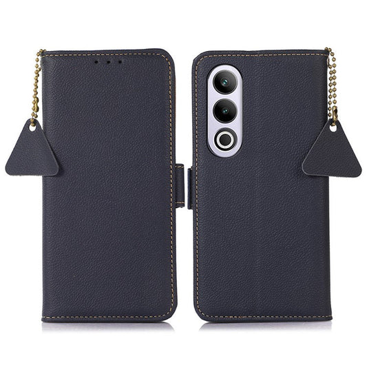TJ For OnePlus Nord CE4 5G RFID Blocking Case Genuine Cow Leather Cover - Blue