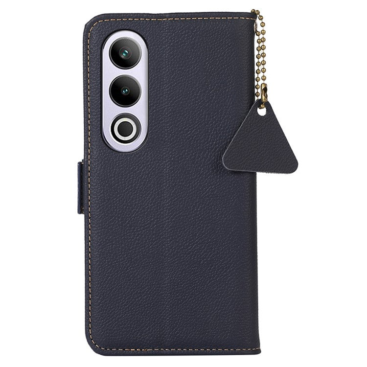 TJ For OnePlus Nord CE4 5G RFID Blocking Case Genuine Cow Leather Cover - Blue