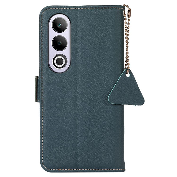 TJ For OnePlus Nord CE4 5G RFID Blocking Case Genuine Cow Leather Cover - Green