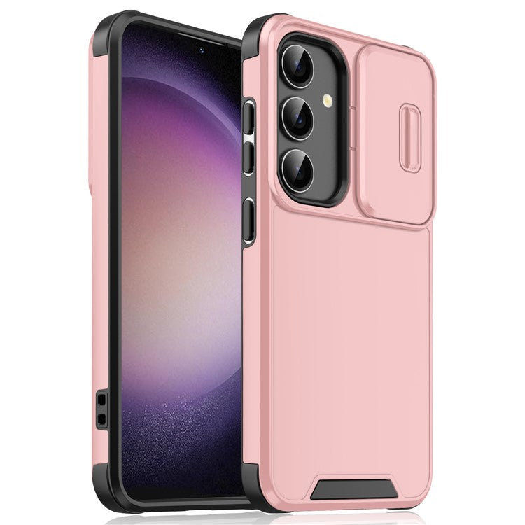 For Samsung Galaxy S24 Case PC+TPU 2-in-1 Phone Cover with Slide Lens Lid - Pink