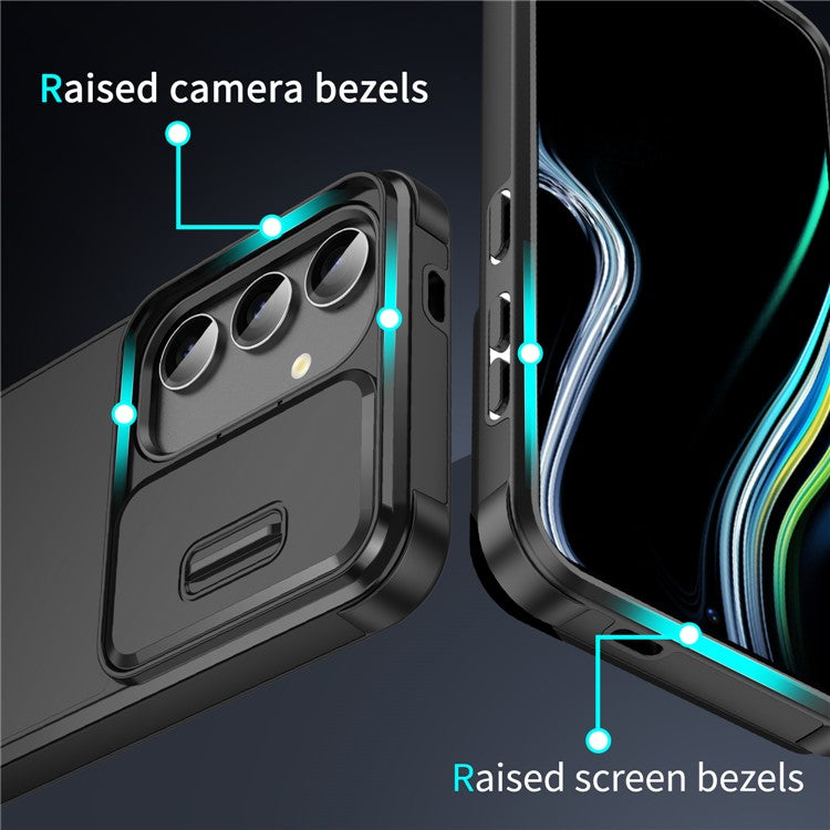 For Samsung Galaxy S24 Case PC+TPU 2-in-1 Phone Cover with Slide Lens Lid - Pink