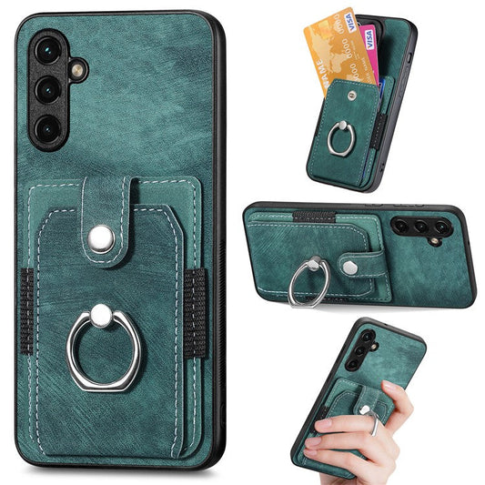D2 For Samsung Galaxy A35 5G Case Vintage PU Leather+TPU Phone Cover with Ring Kickstand - Green