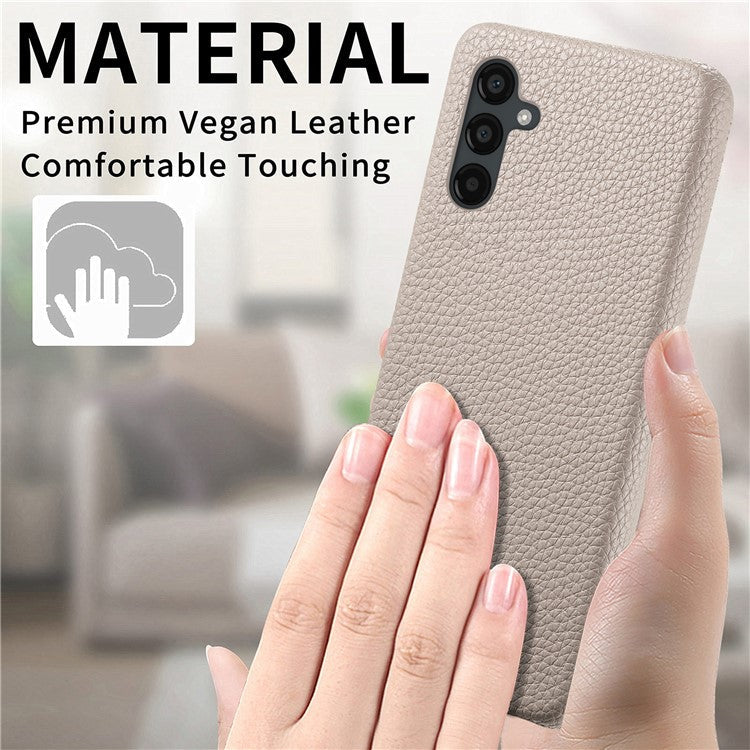 Y1 For Samsung Galaxy A24 4G (162.1 x 77.6 x 8.3mm) Case Litchi Grain PU Leather Coated PC Back Cover - Khaki Grey