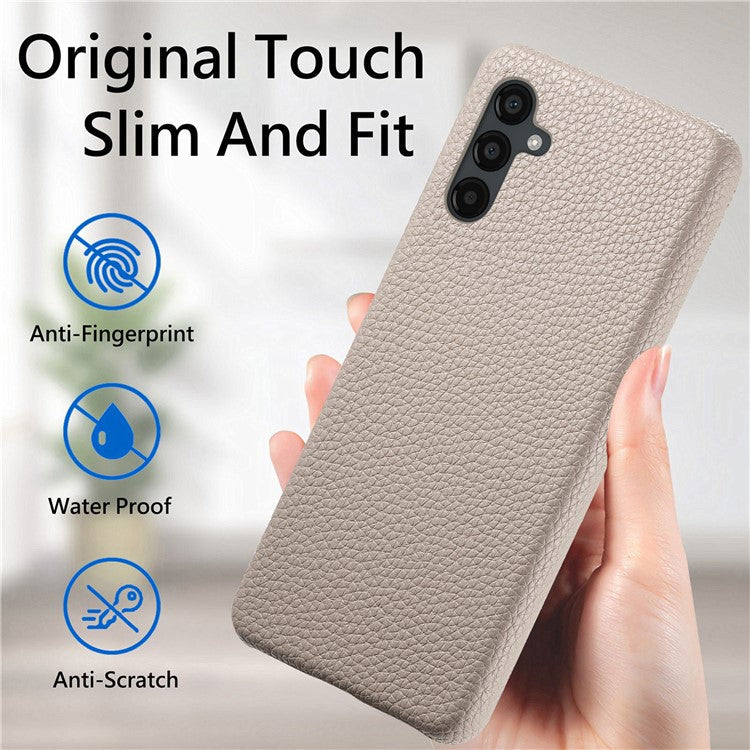 Y1 For Samsung Galaxy A24 4G (162.1 x 77.6 x 8.3mm) Case Litchi Grain PU Leather Coated PC Back Cover - Khaki Grey
