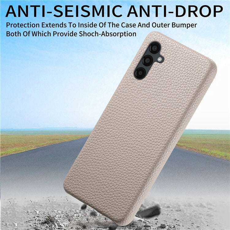 Y1 For Samsung Galaxy A24 4G (162.1 x 77.6 x 8.3mm) Case Litchi Grain PU Leather Coated PC Back Cover - Khaki Grey