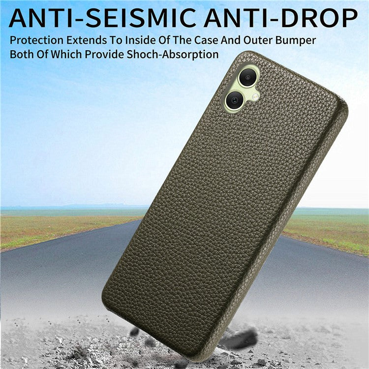 Y1 For Samsung Galaxy A05 4G Case Litchi Texture PU Leather+PC Anti-Scratch Cover - Midnight Green