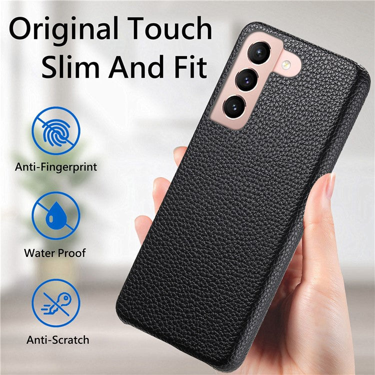 Y1 For Samsung Galaxy S21+ 5G Case Scratch-proof Litchi Texture Leather+PC Back Cover - Black