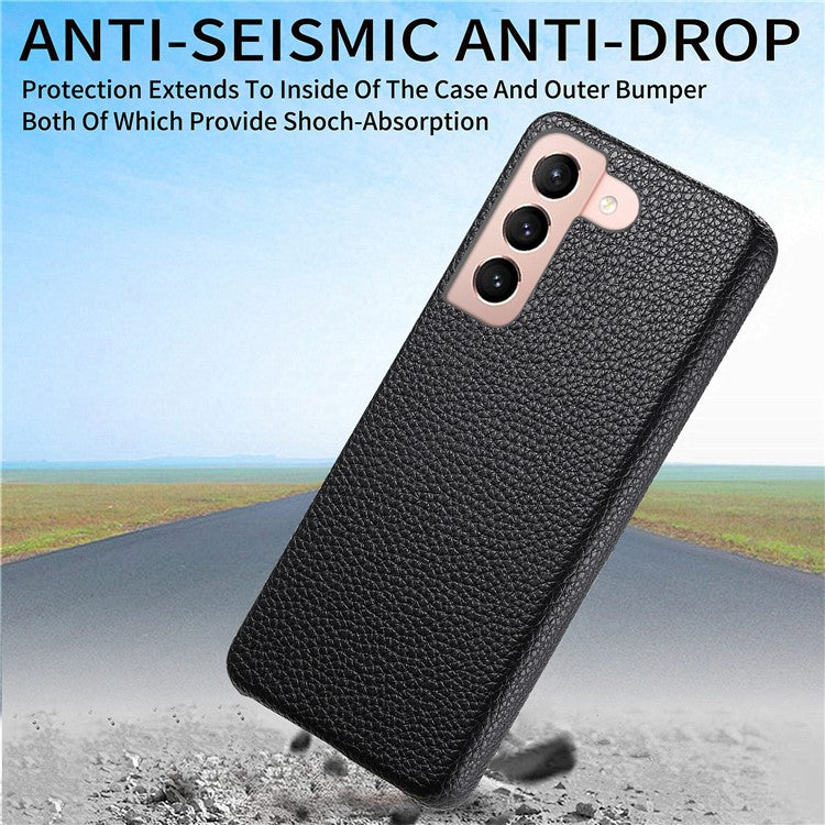 Y1 For Samsung Galaxy S21+ 5G Case Scratch-proof Litchi Texture Leather+PC Back Cover - Black