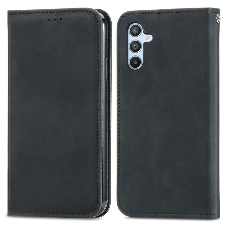For Samsung Galaxy A34 5G Case Skin-touch Leather Phone Cover with Card Slots Stand - Black