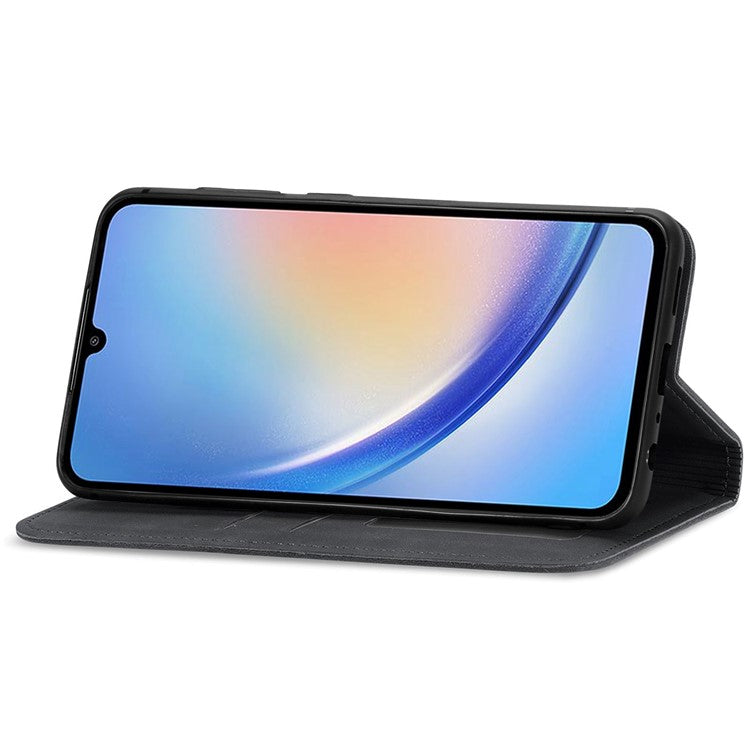 For Samsung Galaxy A34 5G Case Skin-touch Leather Phone Cover with Card Slots Stand - Black