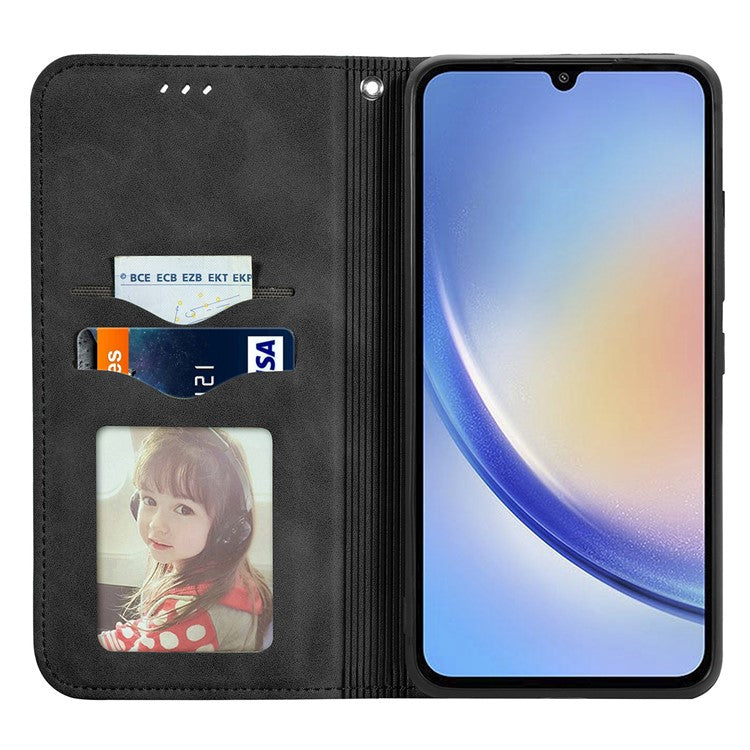 For Samsung Galaxy A34 5G Case Skin-touch Leather Phone Cover with Card Slots Stand - Black