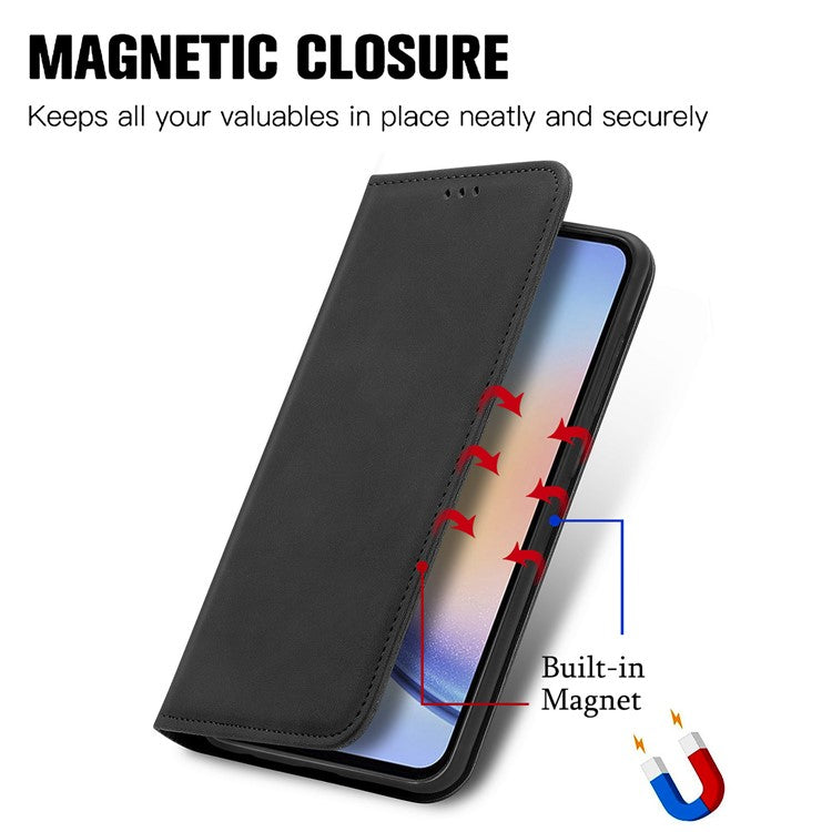 For Samsung Galaxy A34 5G Case Skin-touch Leather Phone Cover with Card Slots Stand - Black
