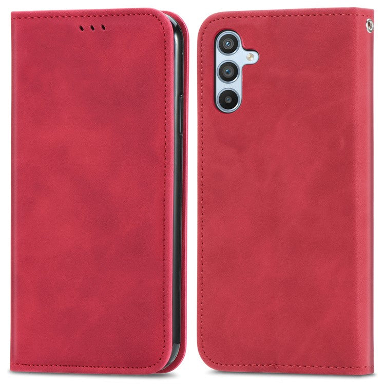 For Samsung Galaxy A35 5G Case Skin Touch Feeling Magnetic Closing Stand Cell Phone Cover - Red