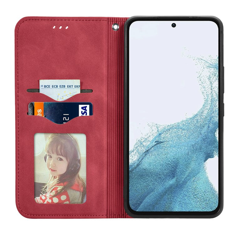 For Samsung Galaxy A35 5G Case Skin Touch Feeling Magnetic Closing Stand Cell Phone Cover - Red
