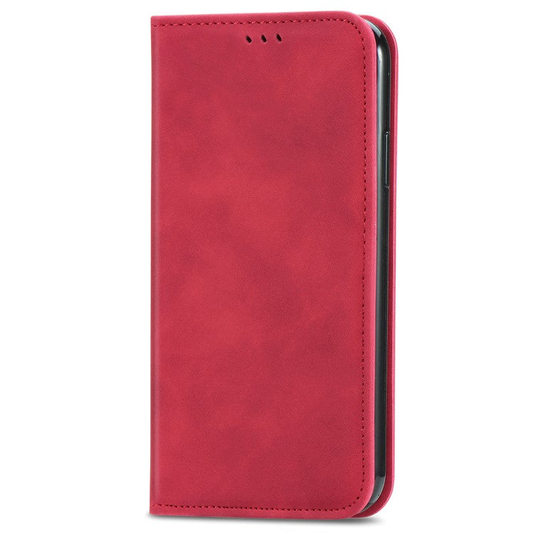 For Samsung Galaxy A35 5G Case Skin Touch Feeling Magnetic Closing Stand Cell Phone Cover - Red