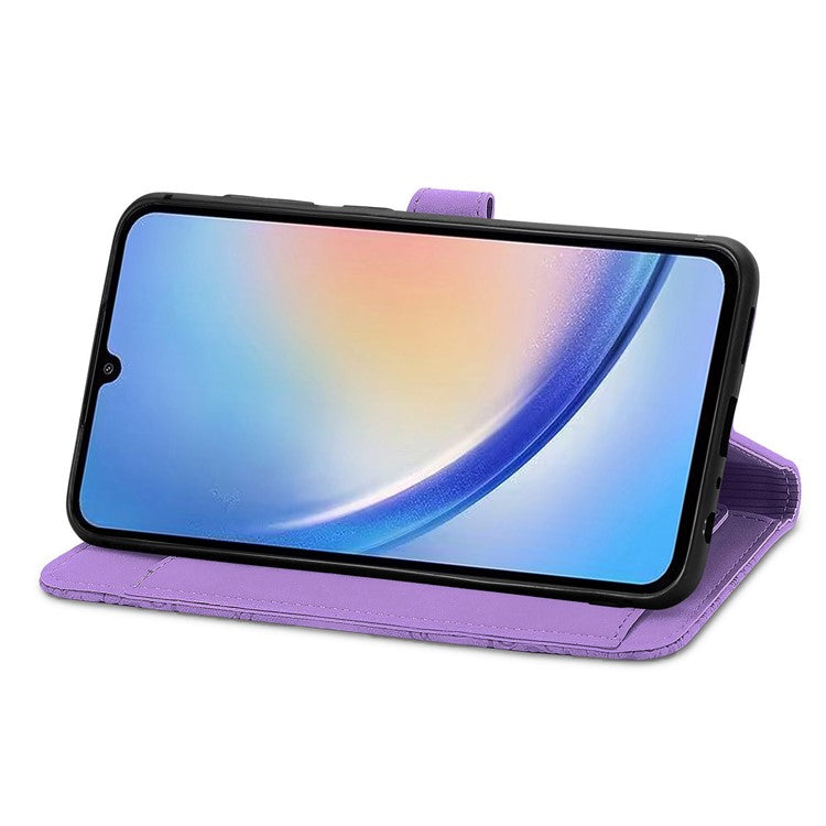 For OnePlus 12 5G Case Leather Card Slots Flower Phone Cover with Wrist Strap - Light Purple