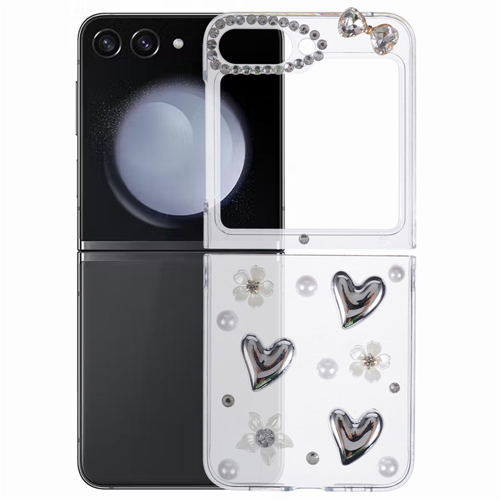 For Samsung Galaxy Z Flip7 FE 5G / Z Flip6 5G Case 2-Piece Design Hard Plastic Phone Shell with Rhinestone Decor - Heart