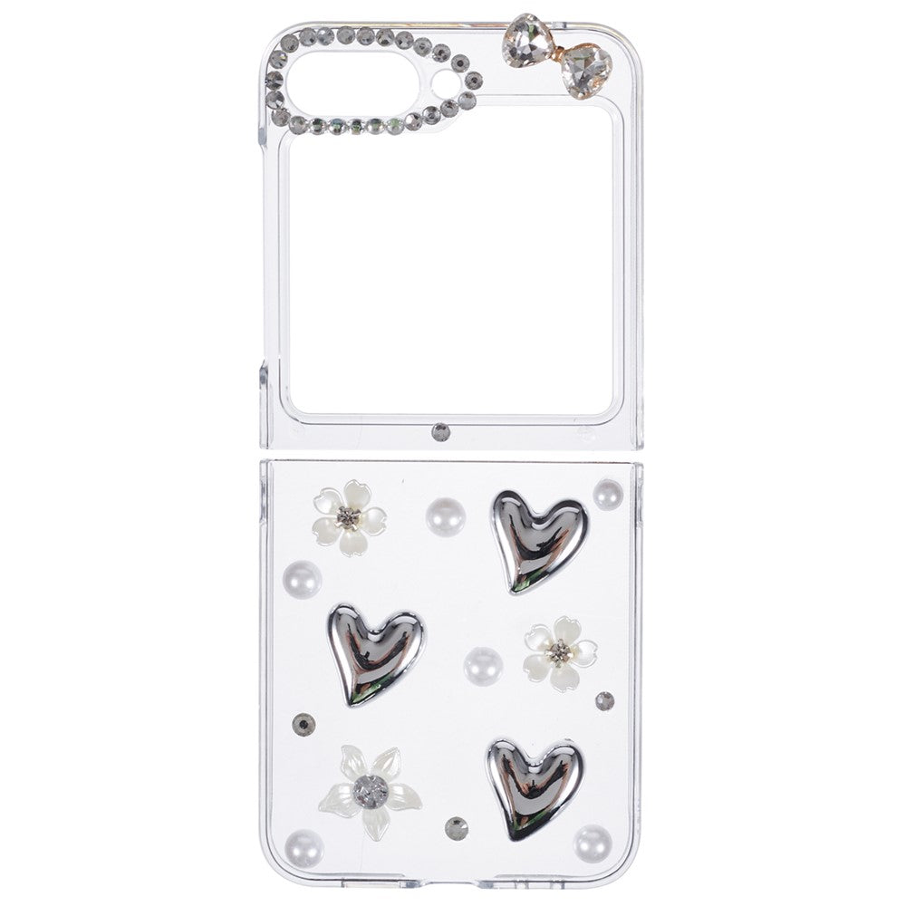 For Samsung Galaxy Z Flip7 FE 5G / Z Flip6 5G Case 2-Piece Design Hard Plastic Phone Shell with Rhinestone Decor - Heart
