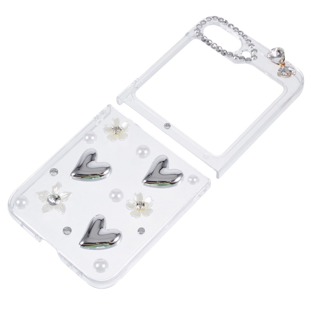 For Samsung Galaxy Z Flip7 FE 5G / Z Flip6 5G Case 2-Piece Design Hard Plastic Phone Shell with Rhinestone Decor - Heart