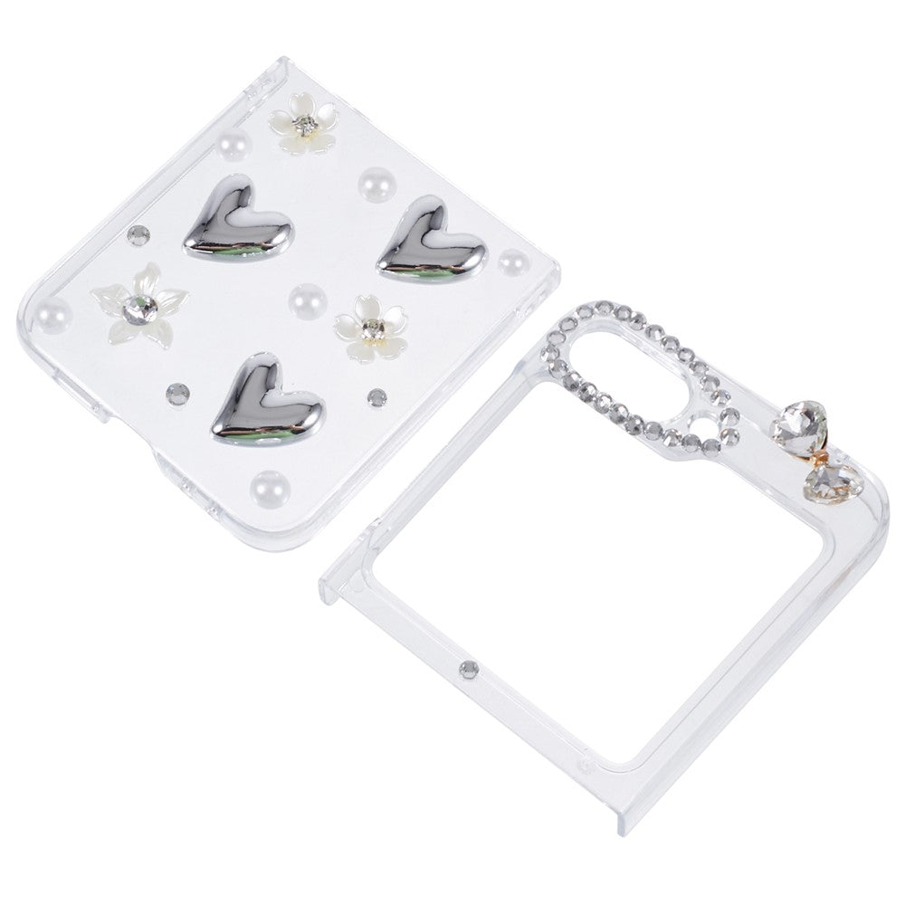 For Samsung Galaxy Z Flip7 FE 5G / Z Flip6 5G Case 2-Piece Design Hard Plastic Phone Shell with Rhinestone Decor - Heart