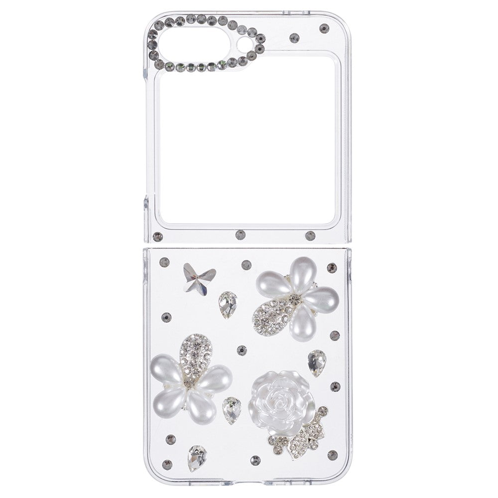 For Samsung Galaxy Z Flip7 FE 5G / Z Flip6 5G Case 2-Piece Design Hard Plastic Phone Shell with Rhinestone Decor - Flower