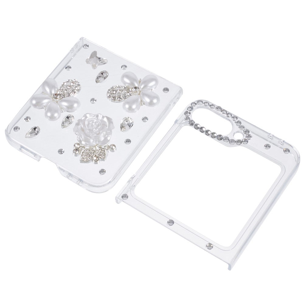 For Samsung Galaxy Z Flip7 FE 5G / Z Flip6 5G Case 2-Piece Design Hard Plastic Phone Shell with Rhinestone Decor - Flower