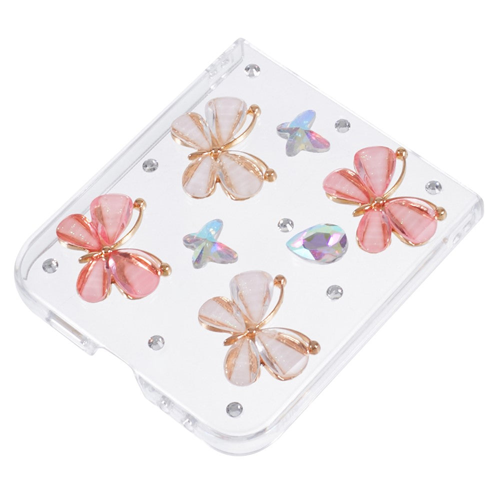 For Samsung Galaxy Z Flip7 FE 5G / Z Flip6 5G Case 2-Piece Design Rhinestone Decor Plastic Phone Cover - Butterflies