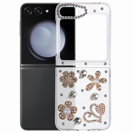 For Samsung Galaxy Z Flip7 FE 5G / Z Flip6 5G Case 2-Piece Design Rhinestone Decor Plastic Phone Cover - Flowers