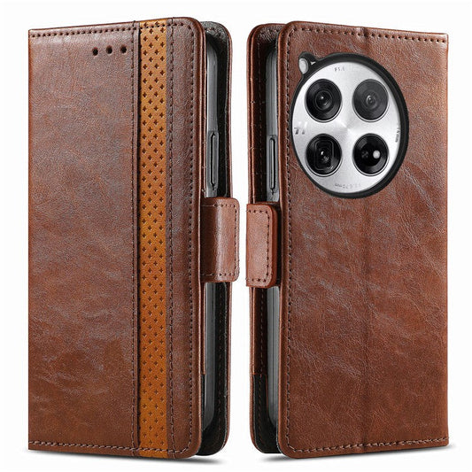 CASENEO 002 Series For OnePlus 12 5G Case Stand Flip PU Leather RFID Blocking Phone Cover - Dark Brown