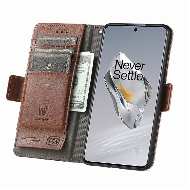 CASENEO 002 Series For OnePlus 12 5G Case Stand Flip PU Leather RFID Blocking Phone Cover - Dark Brown