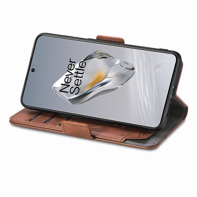CASENEO 002 Series For OnePlus 12 5G Case Stand Flip PU Leather RFID Blocking Phone Cover - Dark Brown