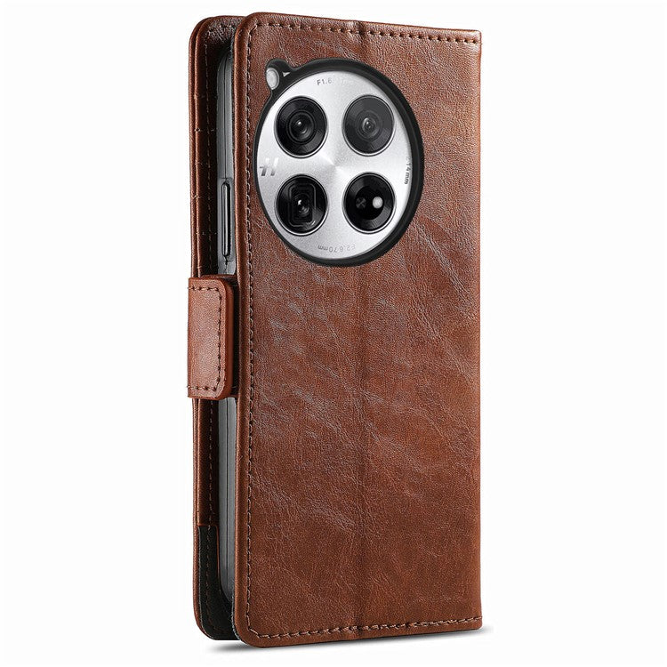 CASENEO 002 Series For OnePlus 12 5G Case Stand Flip PU Leather RFID Blocking Phone Cover - Dark Brown