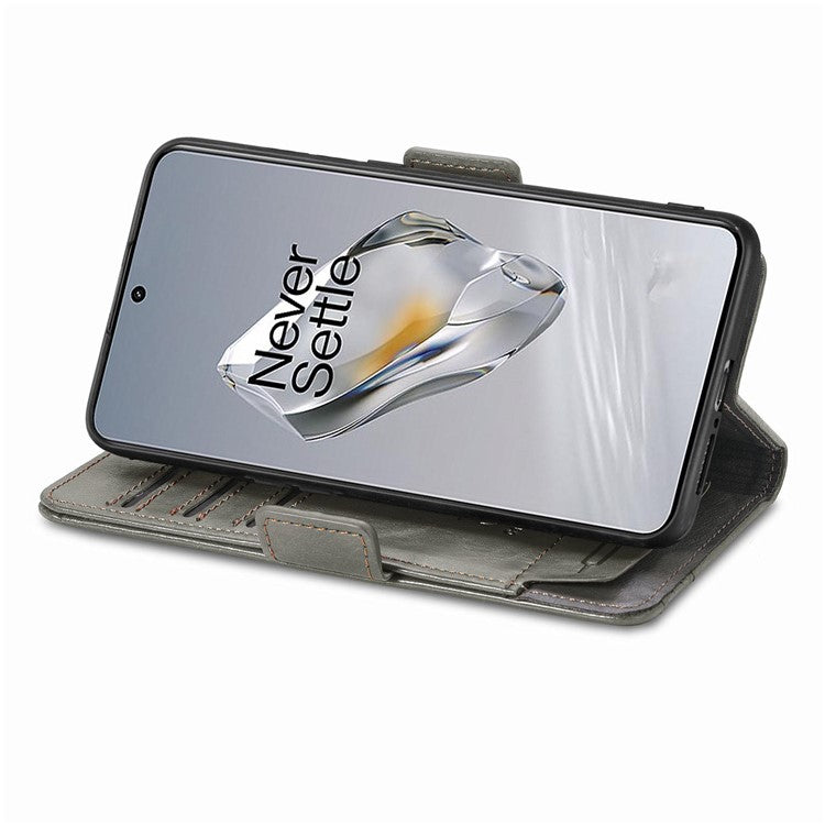 CASENEO 002 Series For OnePlus 12 5G Case Stand Flip PU Leather RFID Blocking Phone Cover - Grey
