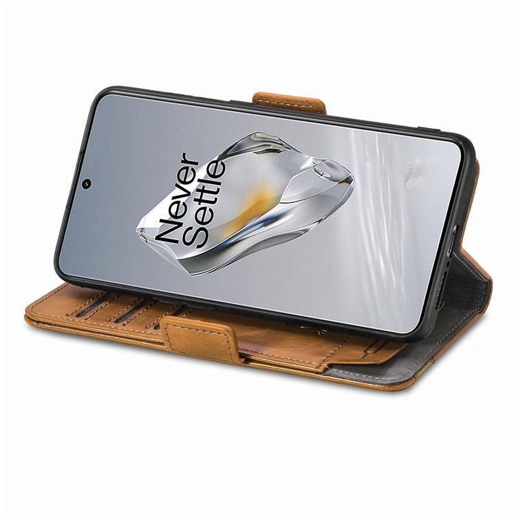 CASENEO 002 Series For OnePlus 12 5G Case Stand Flip PU Leather RFID Blocking Phone Cover - Light Brown