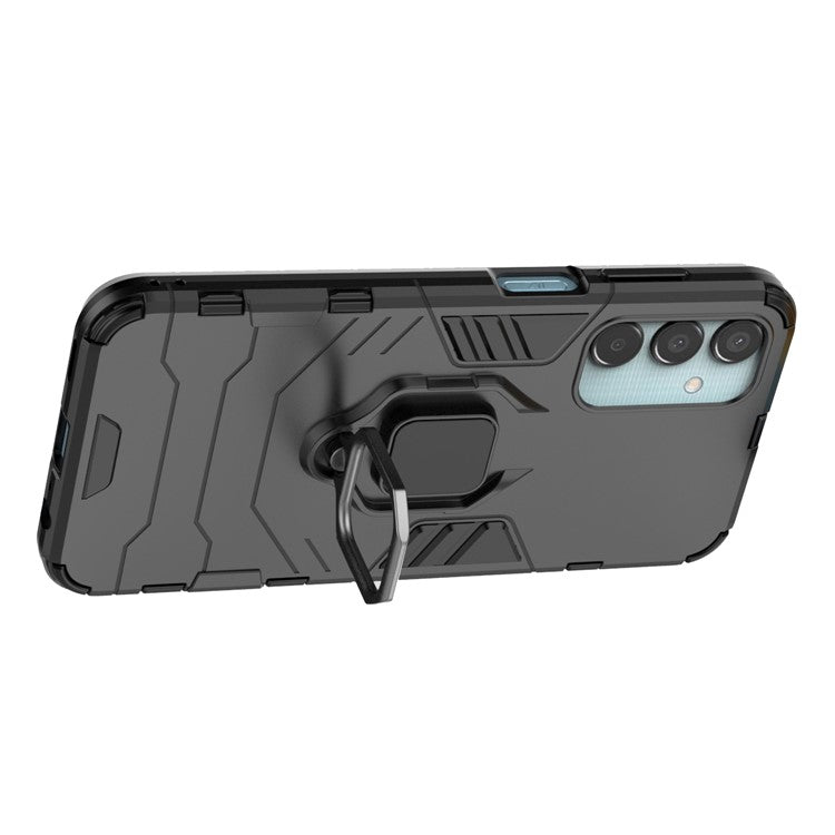 For Samsung Galaxy M15 5G Case with Ring Kickstand PC+TPU Shockproof Protective Phone Cover - Black
