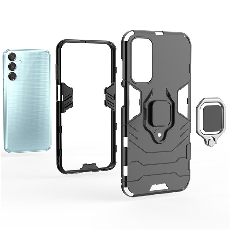 For Samsung Galaxy M15 5G Case with Ring Kickstand PC+TPU Shockproof Protective Phone Cover - Red