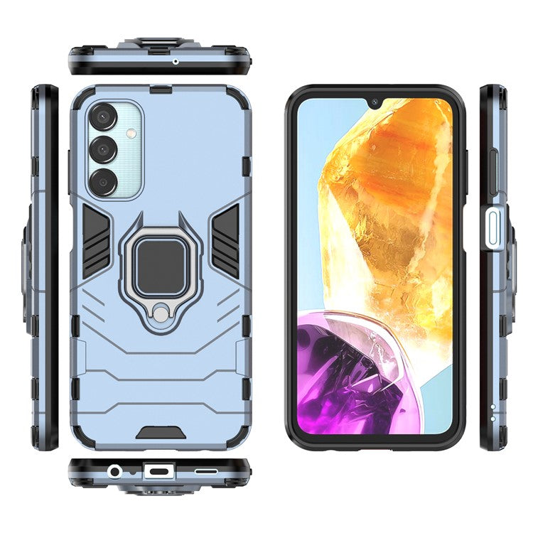 For Samsung Galaxy M15 5G Case with Ring Kickstand PC+TPU Shockproof Protective Phone Cover - Blue