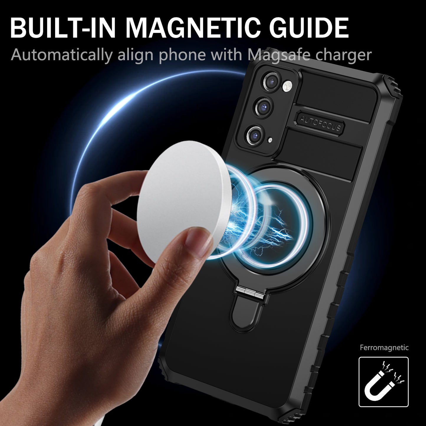 For Samsung Galaxy S20 FE 5G / S20 FE / S20 FE 2022 / S20 Lite Case PC+TPU Magnetic Kickstand Phone Cover - Black