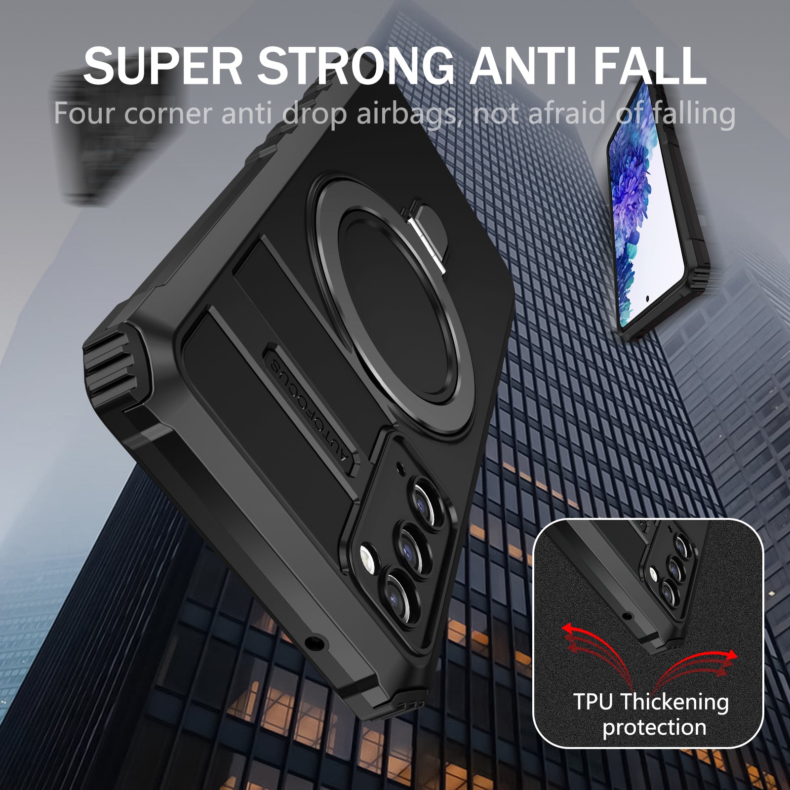 For Samsung Galaxy S20 FE 5G / S20 FE / S20 FE 2022 / S20 Lite Case PC+TPU Magnetic Kickstand Phone Cover - Black